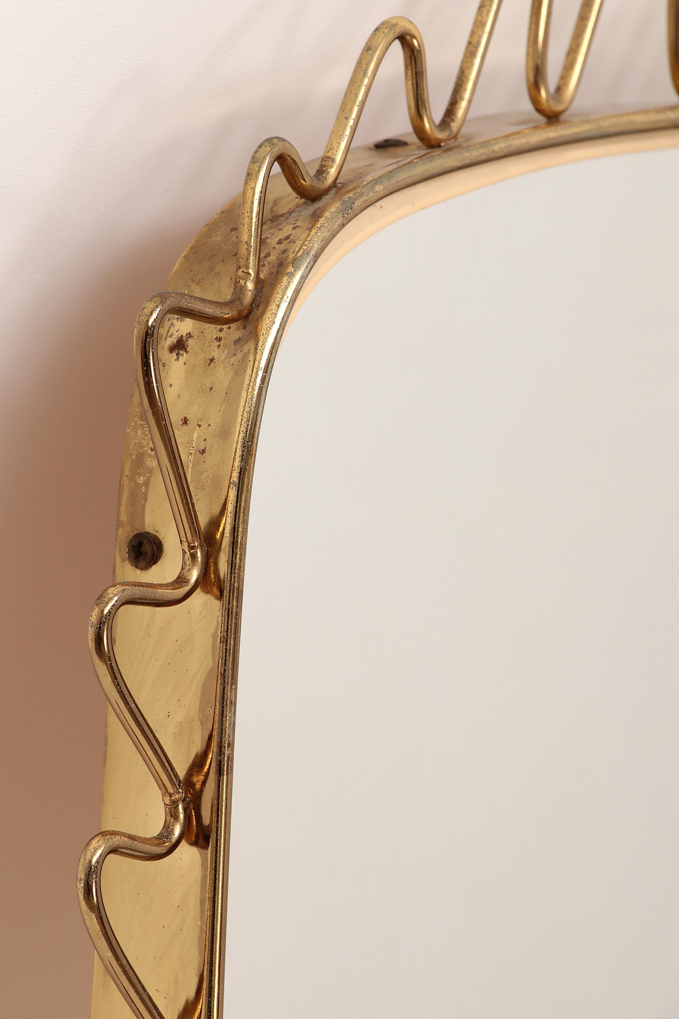 Mid-20th Century Vintage Elongated Mirror with Ornate Brass Edge, 1960s
