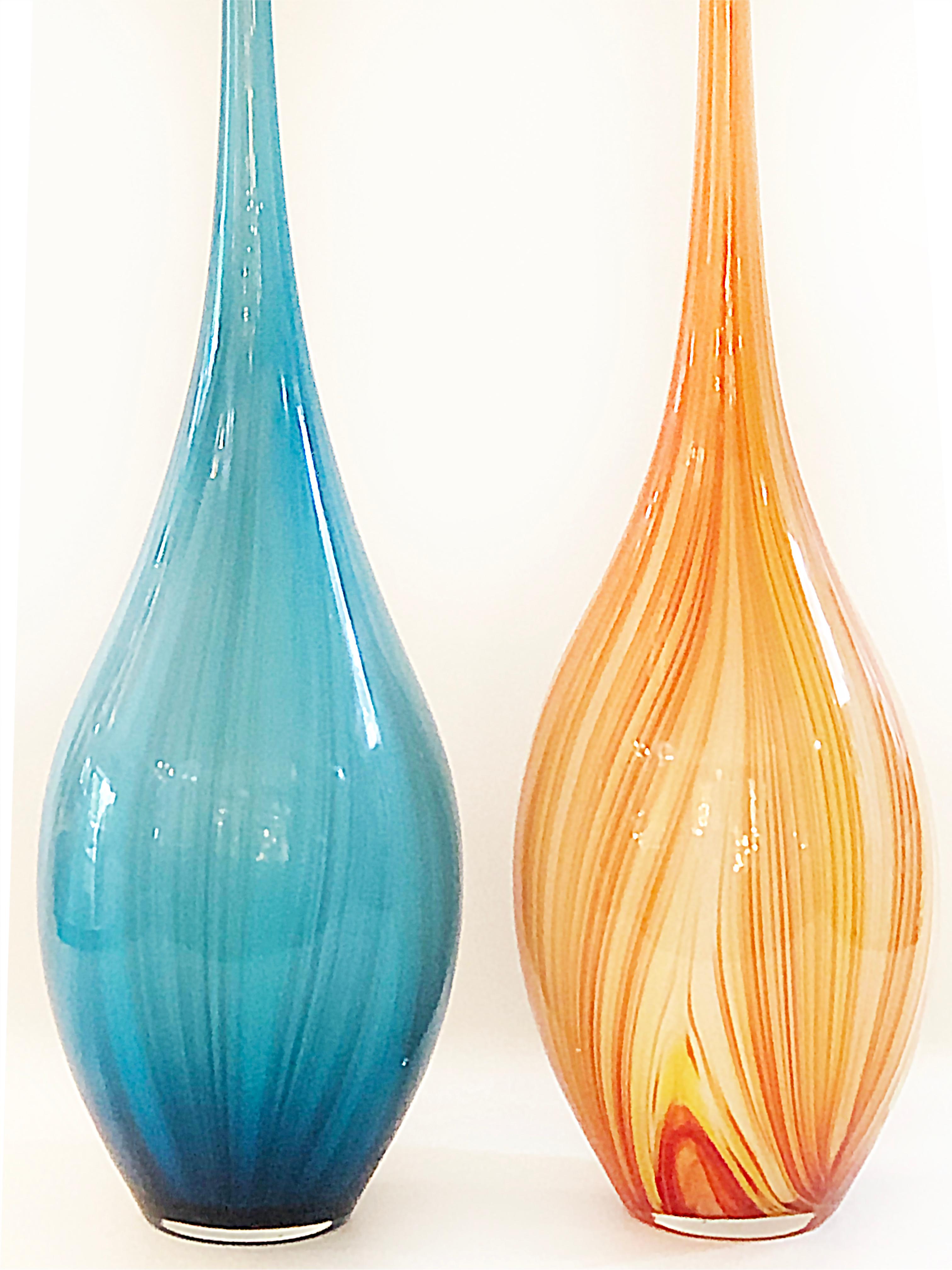 tall blue glass vase vintage