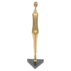 Vintage Elongated Tall Female Brass and Black Granite Sculpture