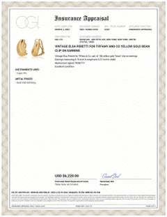 Elsa Peretti for Tiffany and Co Yellow Gold Bean Clip On Earring