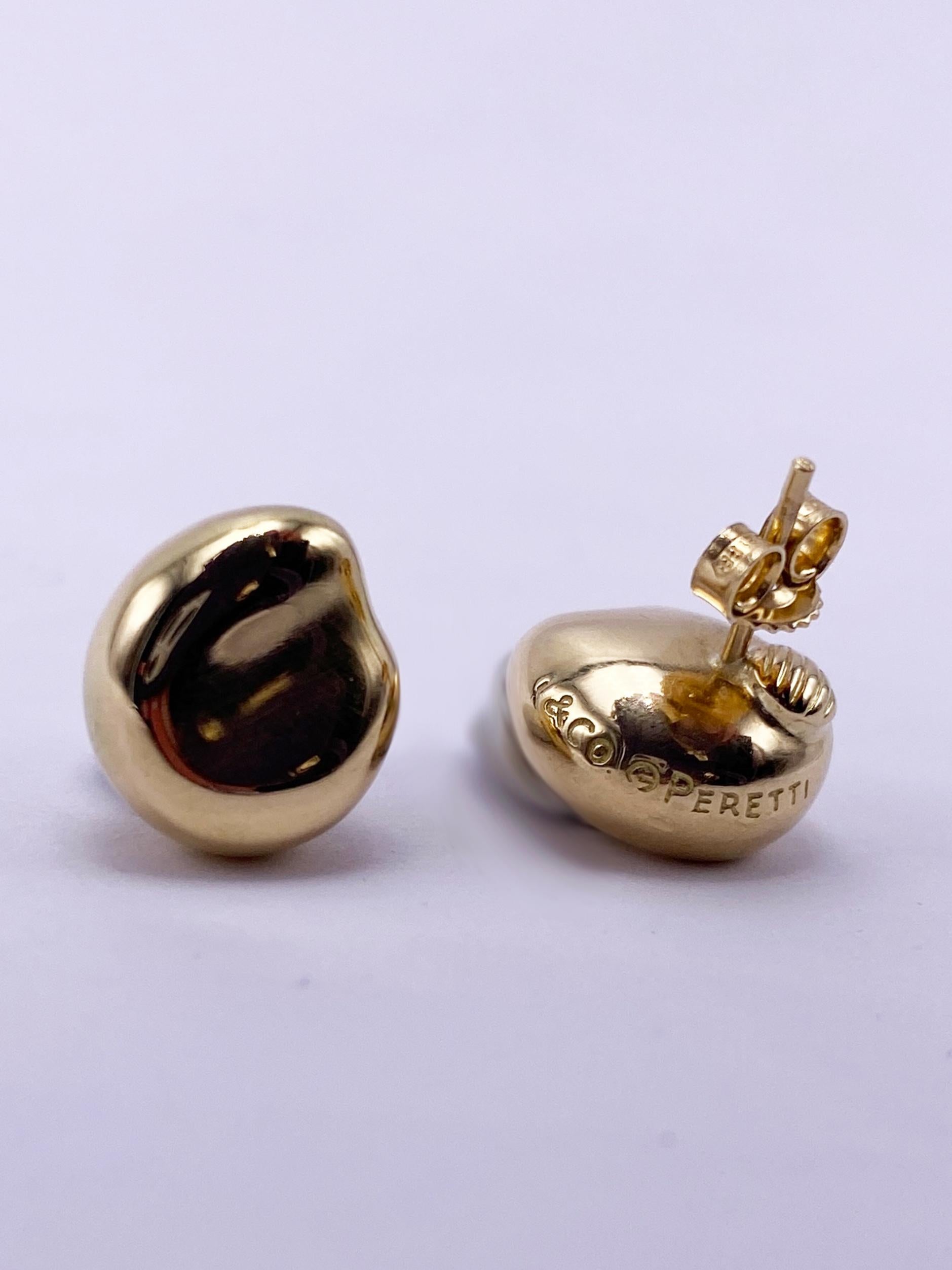 Vintage Elsa Peretti for Tiffany & Co. 18k Yellow Gold Bean Stud Earrings 2