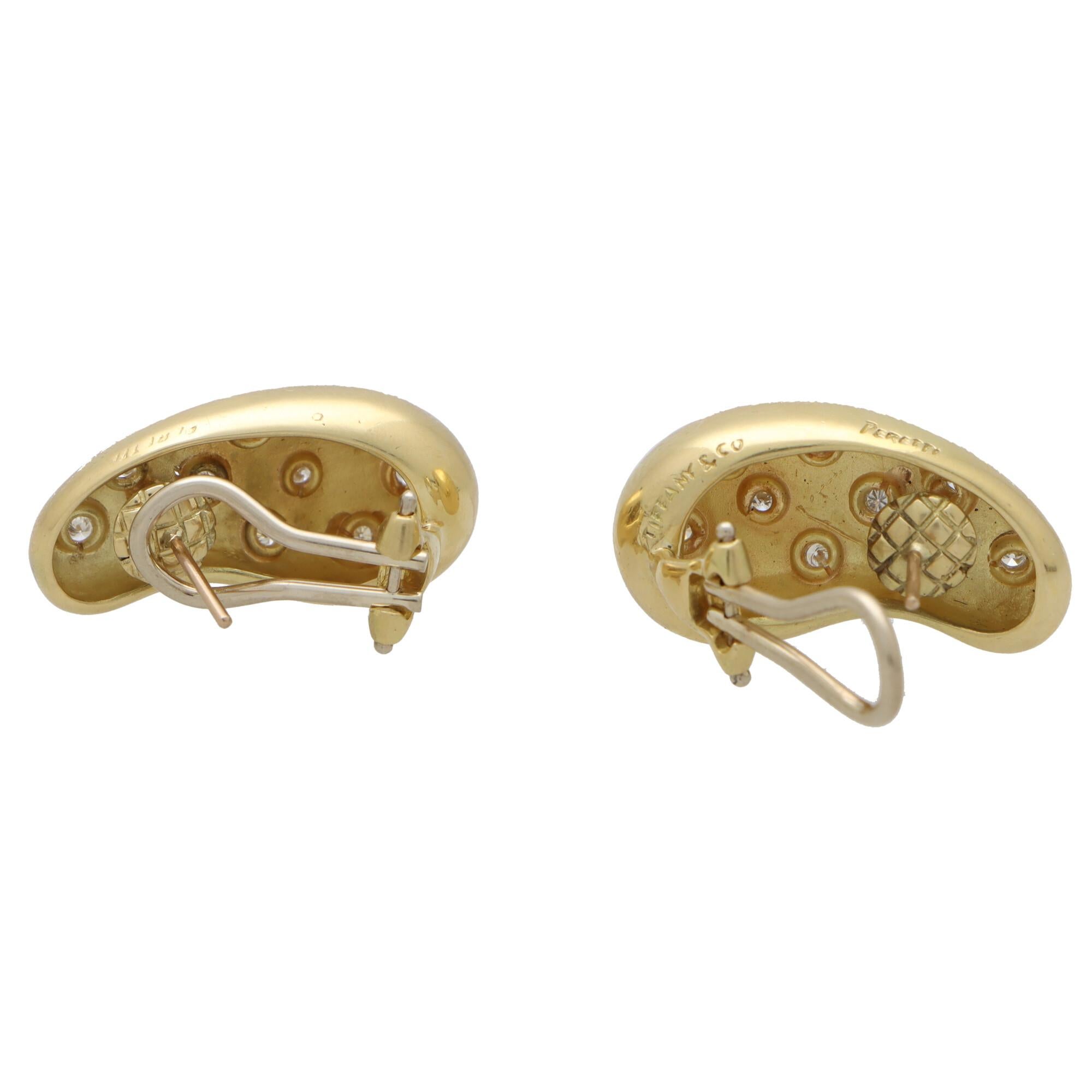 Retro Vintage Elsa Peretti for Tiffany & Co. Diamond Bean Earrings Set in 18k Gold