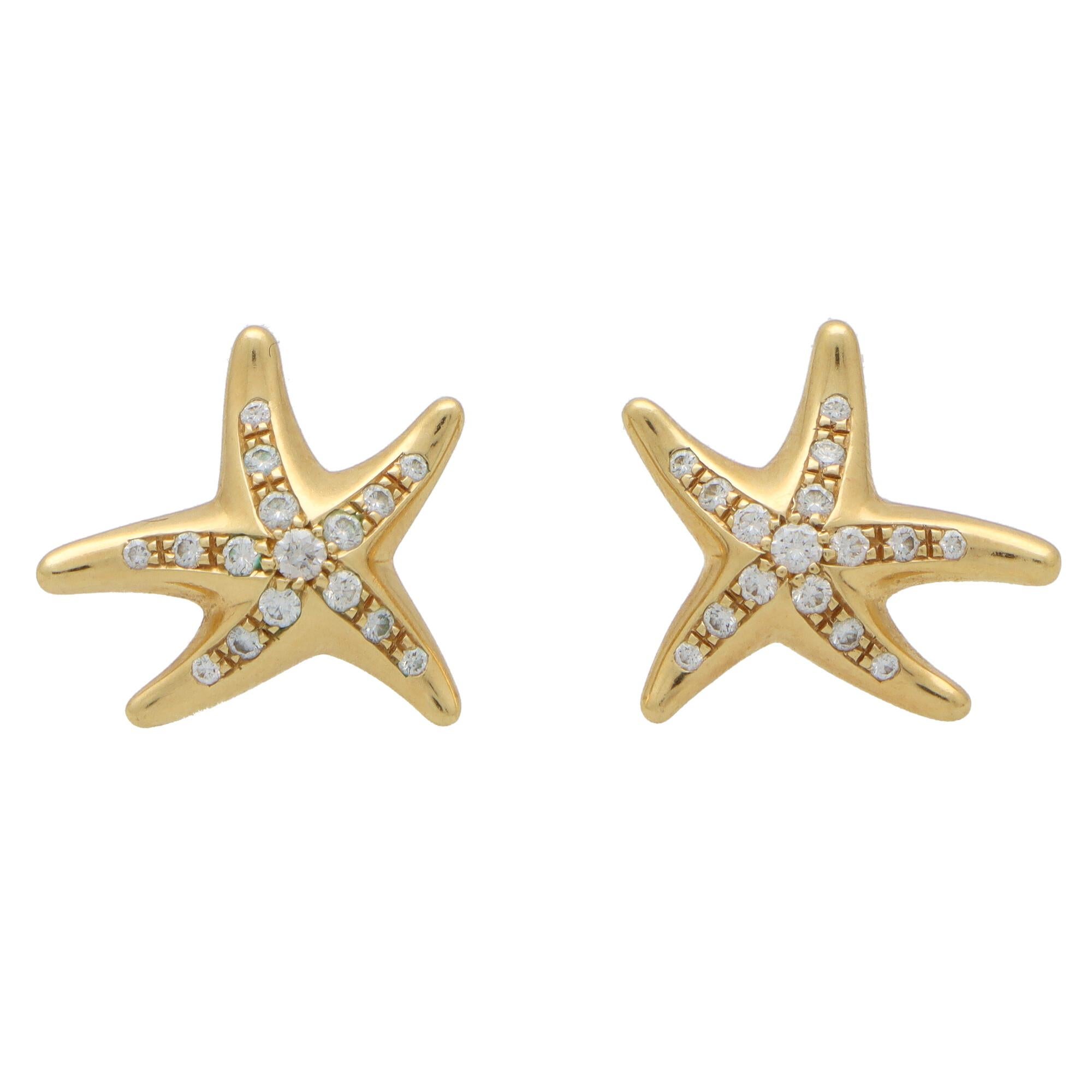 Modern Vintage Elsa Peretti for Tiffany & Co. Diamond Starfish Earrings in 18k Gold