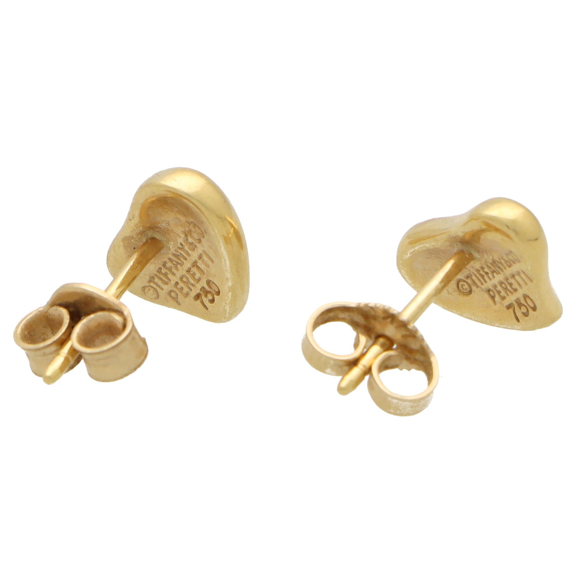 Retro Vintage Elsa Peretti for Tiffany & Co. Full Heart Stud Earrings in Yellow Gold