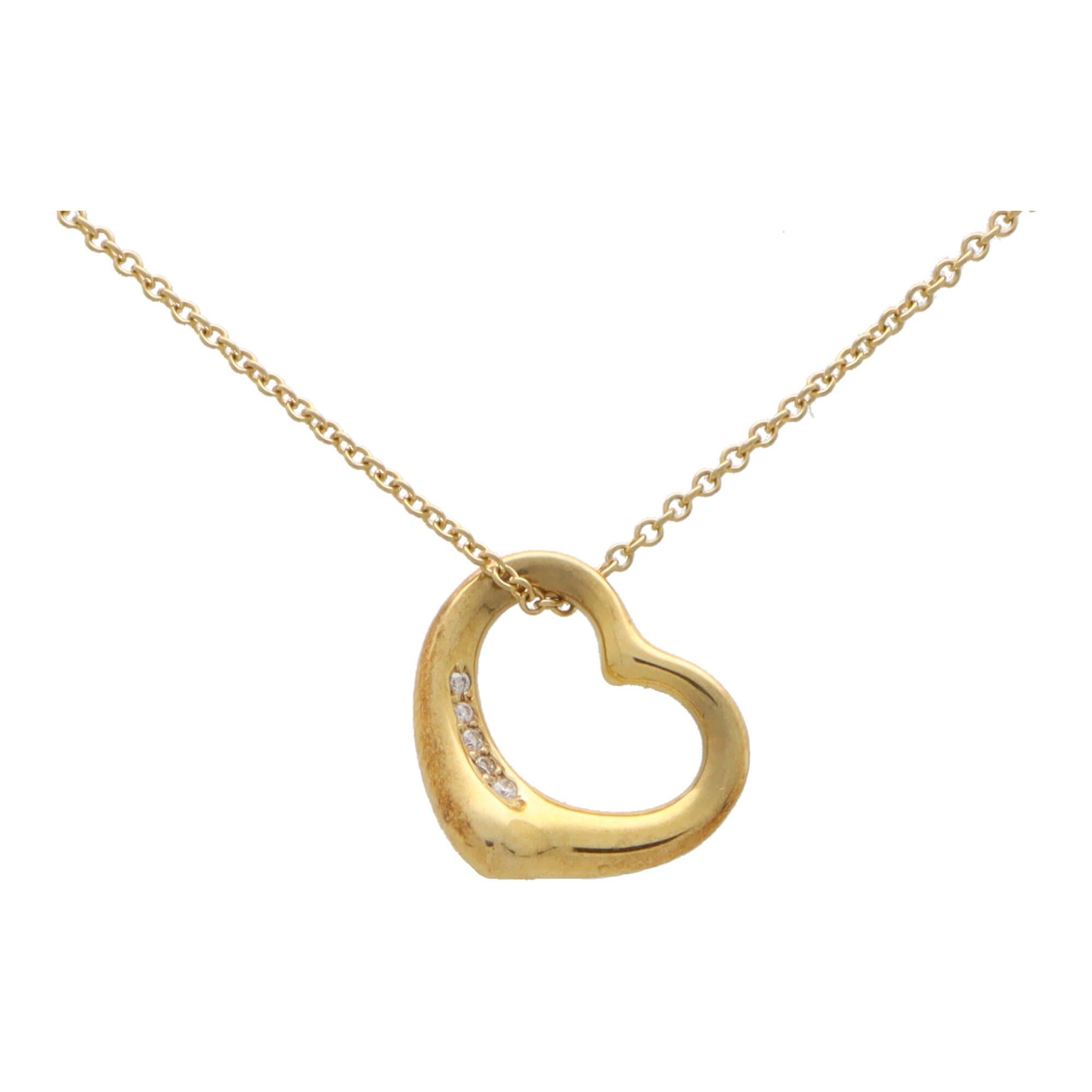 Vintage Elsa Peretti für Tiffany & Co. Offene Herz-Diamant-Halskette aus Gold (Rundschliff) im Angebot