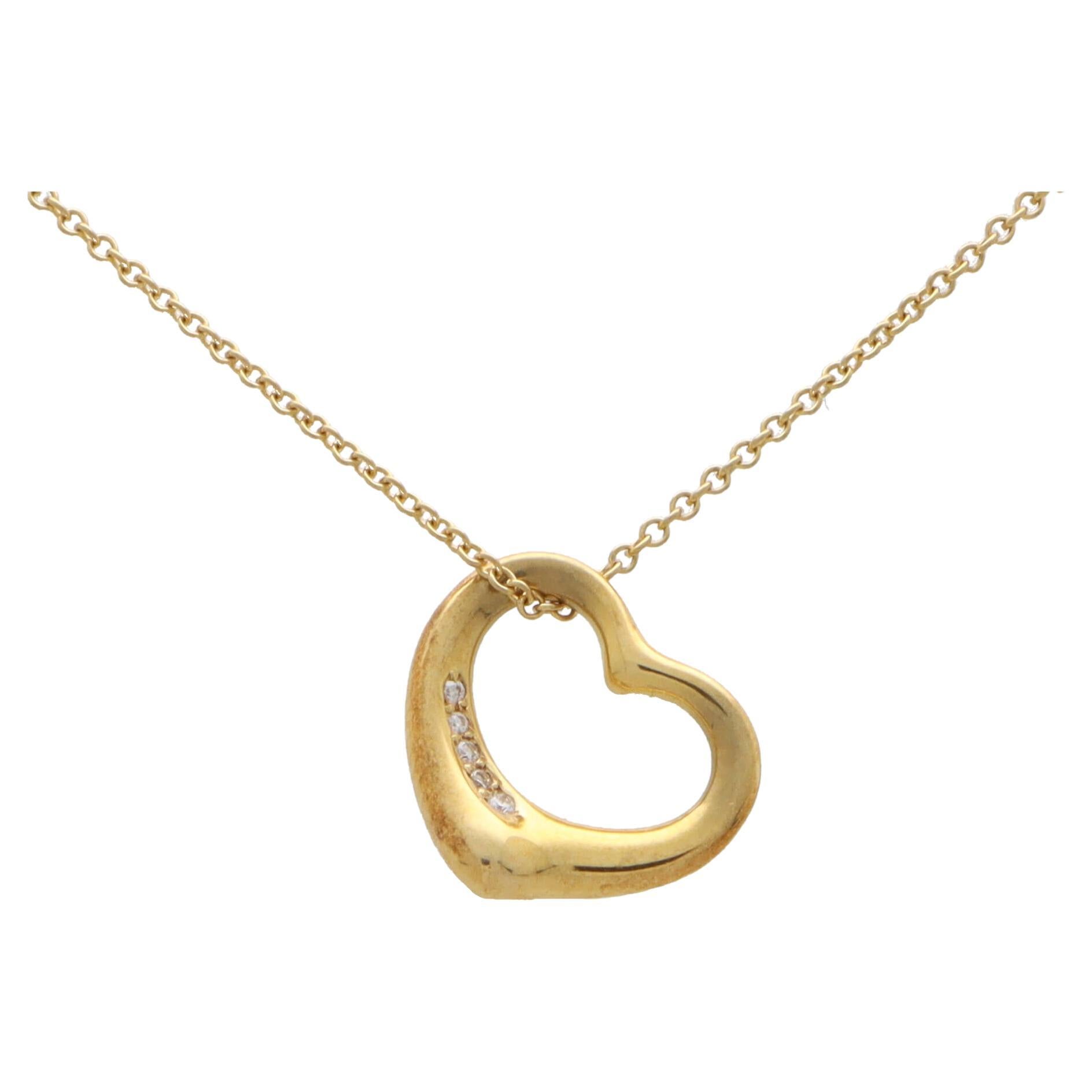 Vintage Elsa Peretti for Tiffany & Co. Open Heart Diamond Necklace in Gold For Sale