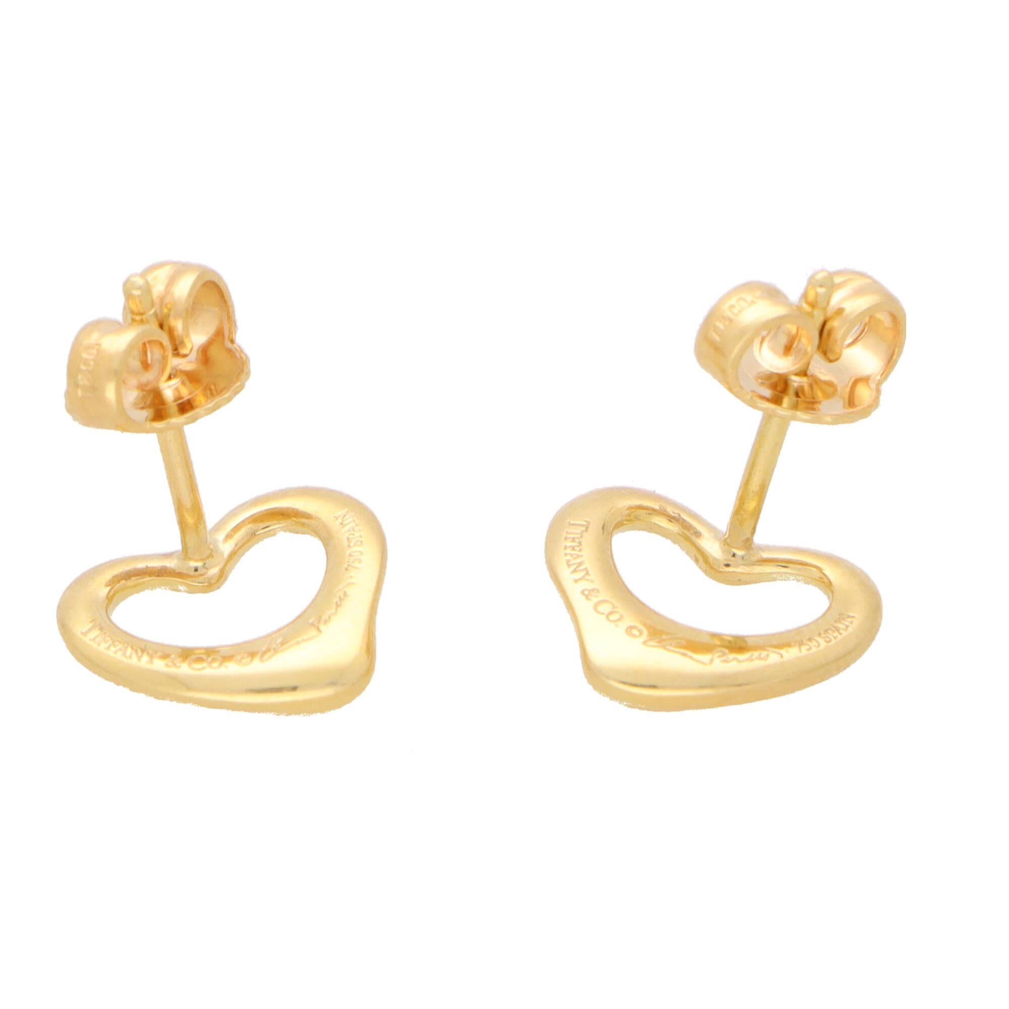 Women's or Men's Vintage Elsa Peretti for Tiffany & Co. Open Heart Stud Earrings in 18k Gold