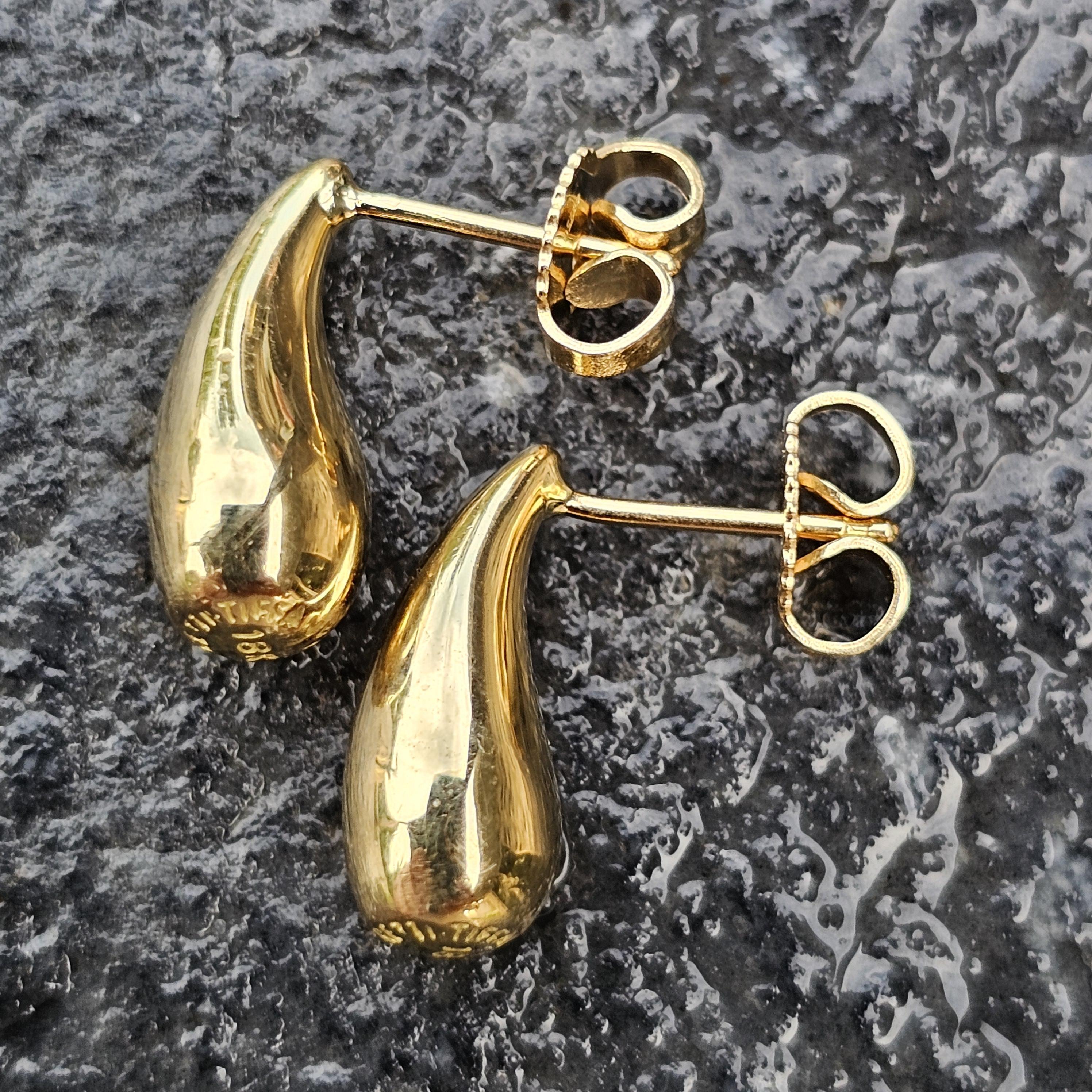 Vintage Elsa Peretti Tear Drop Bean Dangle Stud Earrings 18k Gelbgold 7.4g im Angebot 1