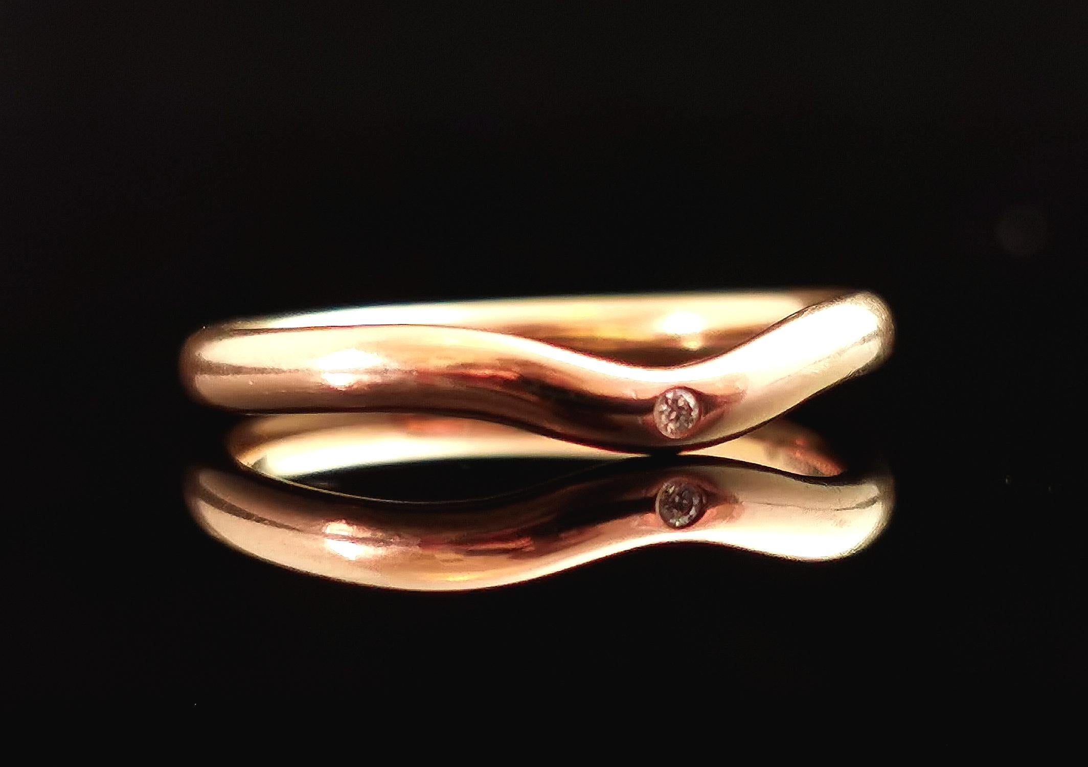 Vintage Elsa Peretti Tiffany 18k Yellow Gold Wedding Band Ring, Diamond 4