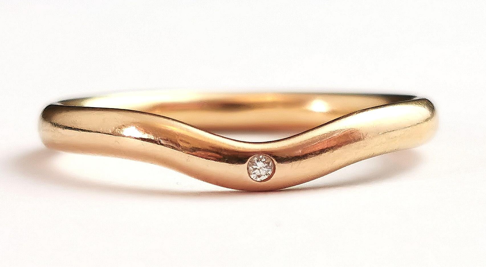 Modern Vintage Elsa Peretti Tiffany 18k Yellow Gold Wedding Band Ring, Diamond
