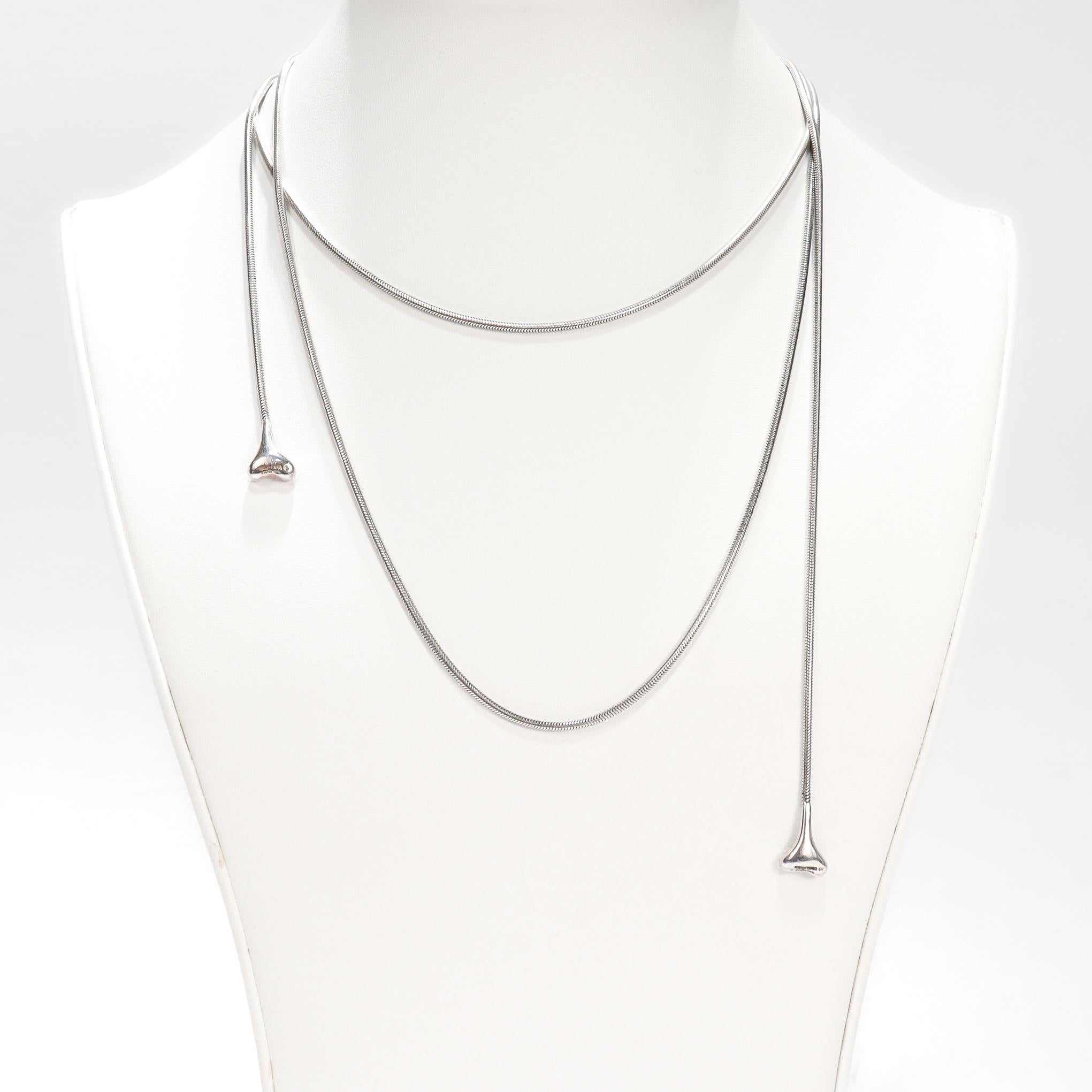 Vintage Elsa Peretti Tiffany & Co Sterling Silver Bone 50-Inch Lariat Necklace For Sale 1