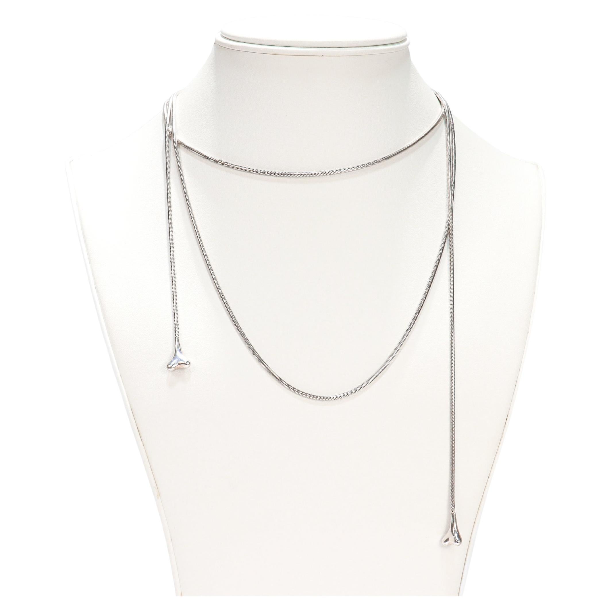 Vintage Elsa Peretti Tiffany & Co Sterling Silver Bone 50-Inch Lariat Necklace