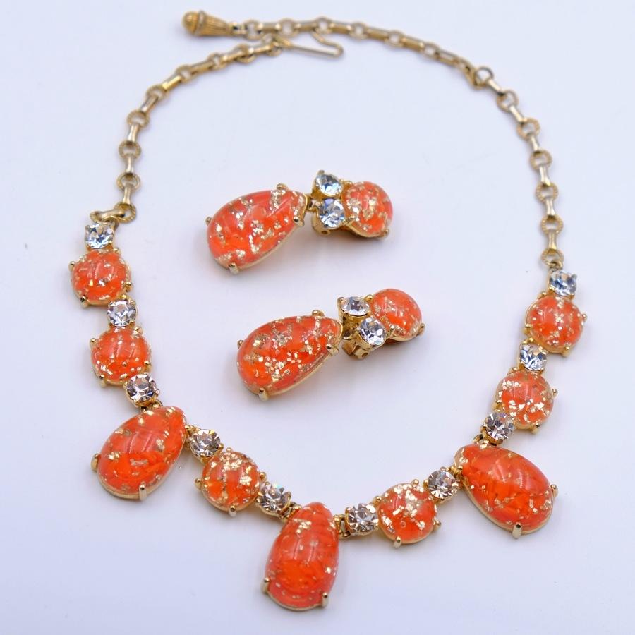 orange earrings and necklace set