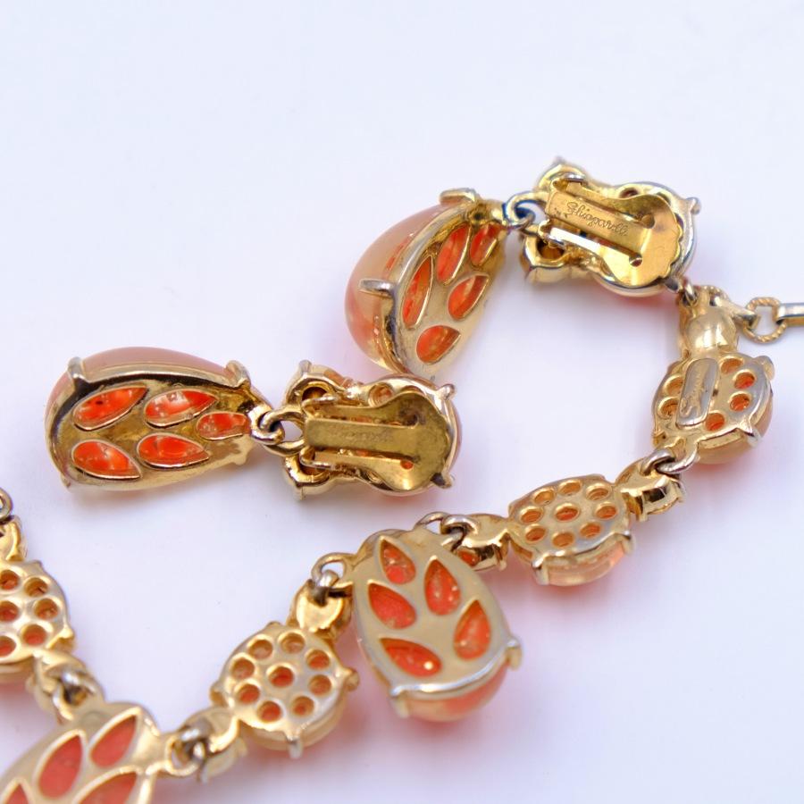Vintage Elsa Schiaparelli Orange Glass Necklace and Earrings 1950's In Good Condition In Austin, TX