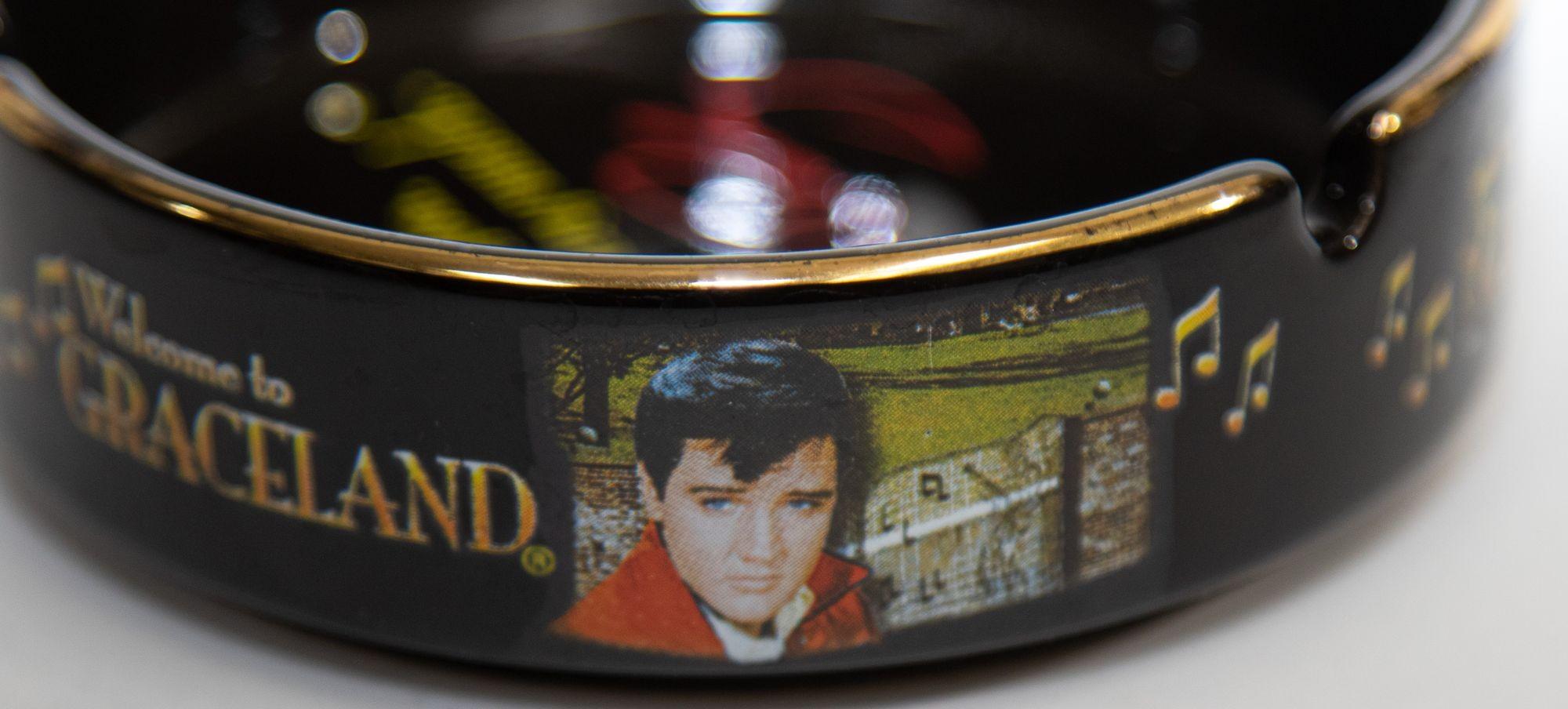 Post-Modern Vintage Elvis Presley Graceland Black Porcelain Ashtray