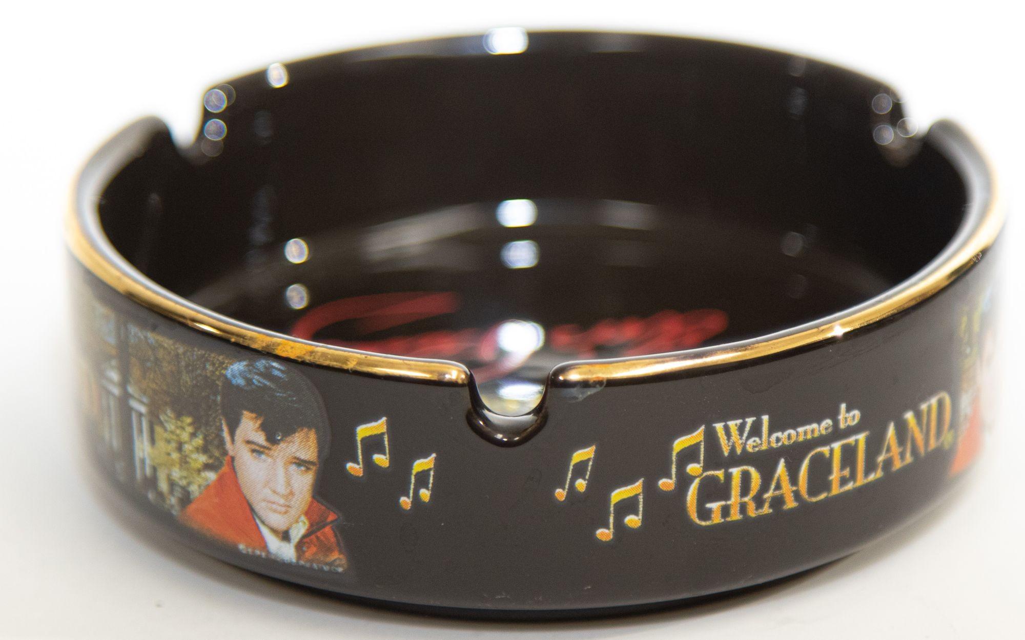 American Vintage Elvis Presley Graceland Black Porcelain Ashtray