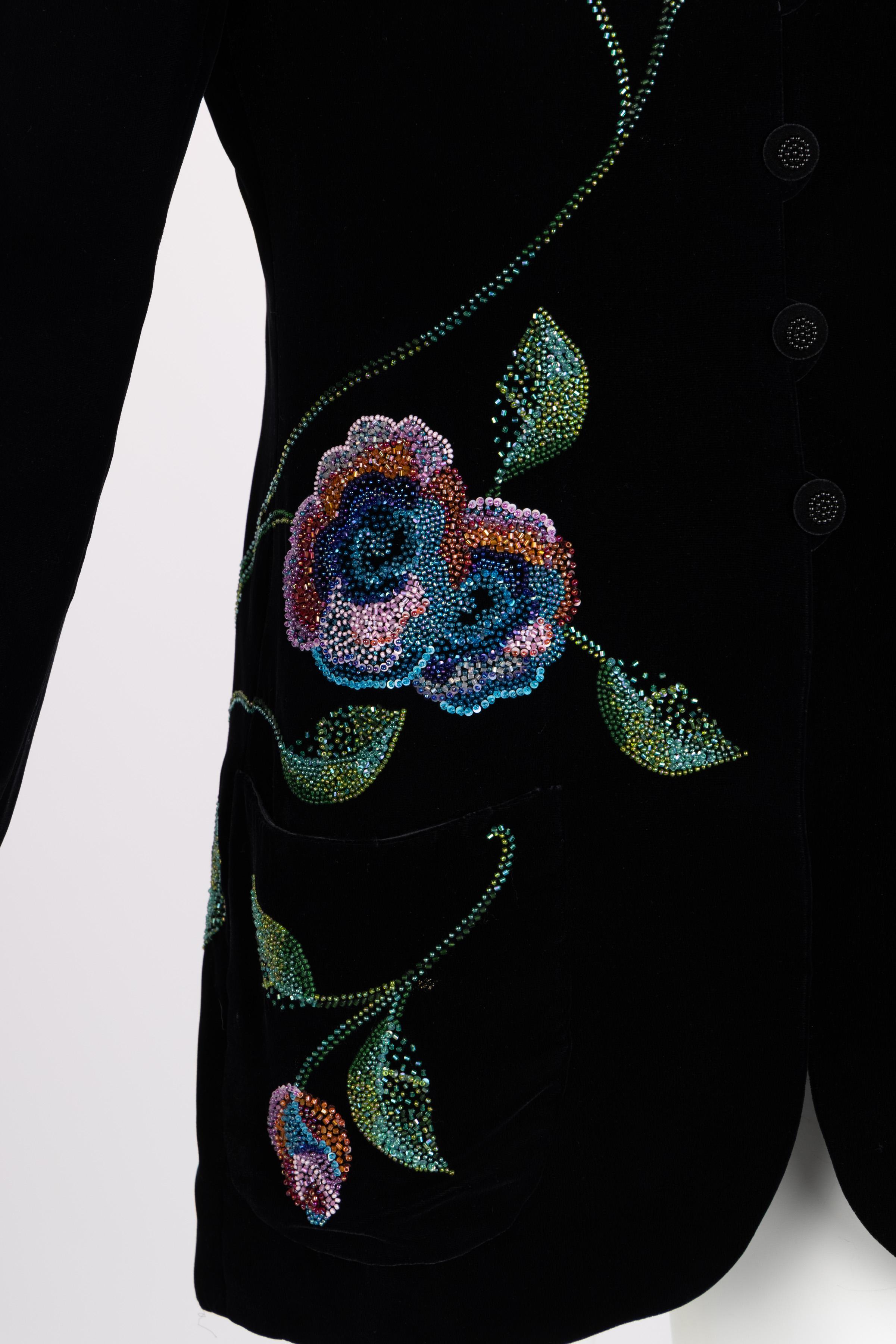 Vintage Emanuel Ungaro Black Silk Velvet Beaded Jacket, 1990s 6