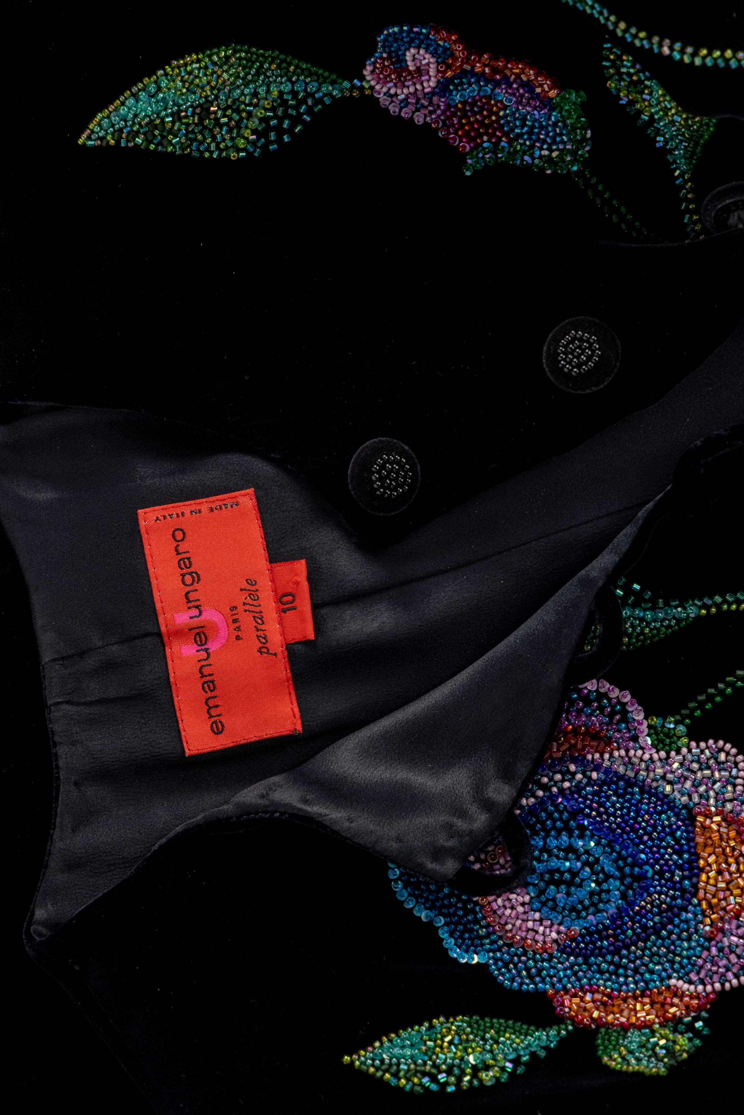Vintage Emanuel Ungaro Black Silk Velvet Beaded Jacket, 1990s 8