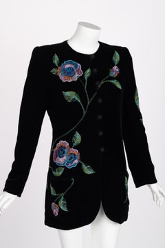 Vintage Emanuel Ungaro Black Silk Velvet Beaded Jacket, 1990s