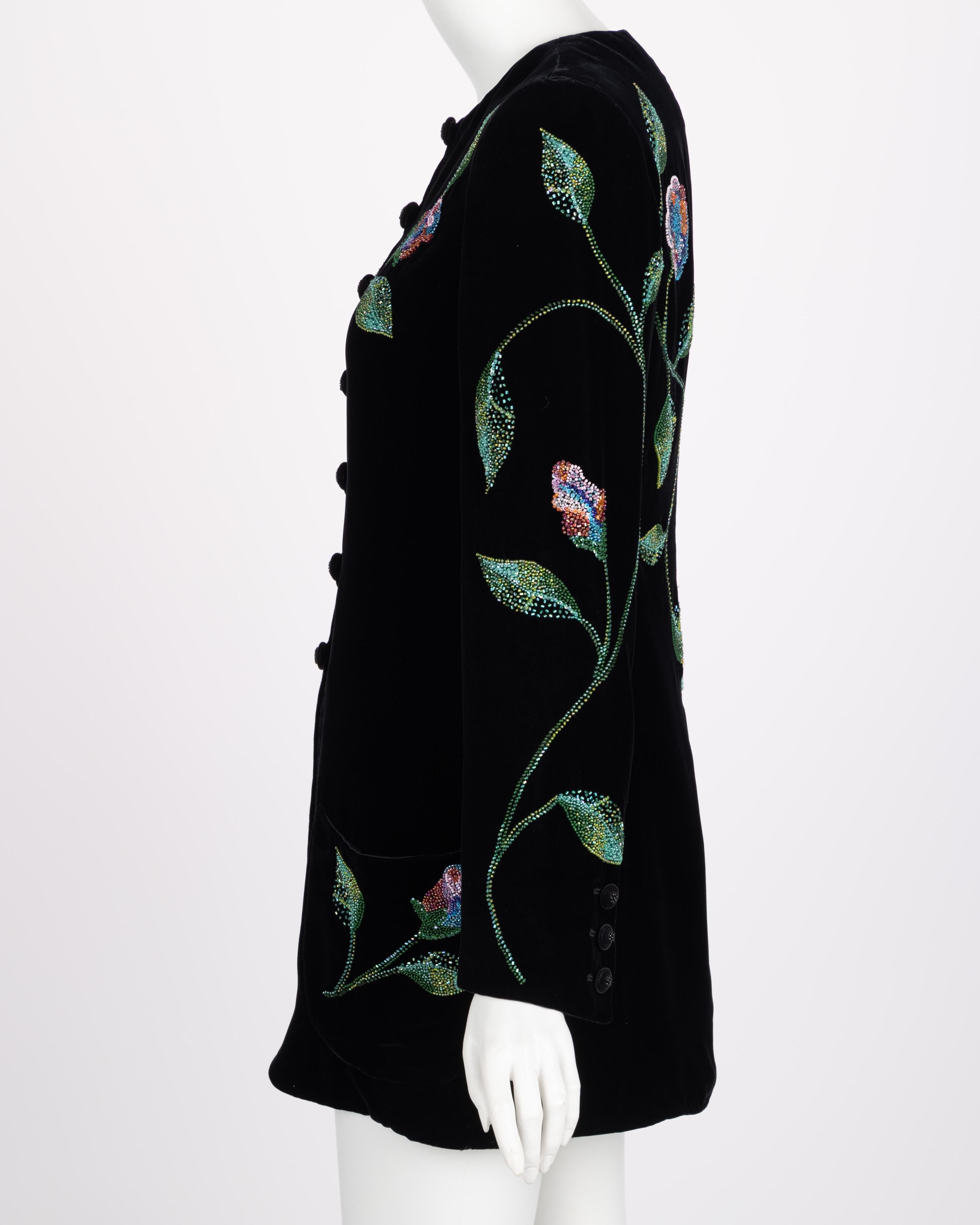 Women's or Men's Vintage Emanuel Ungaro Black Silk Velvet Beaded Jacket, 1990s