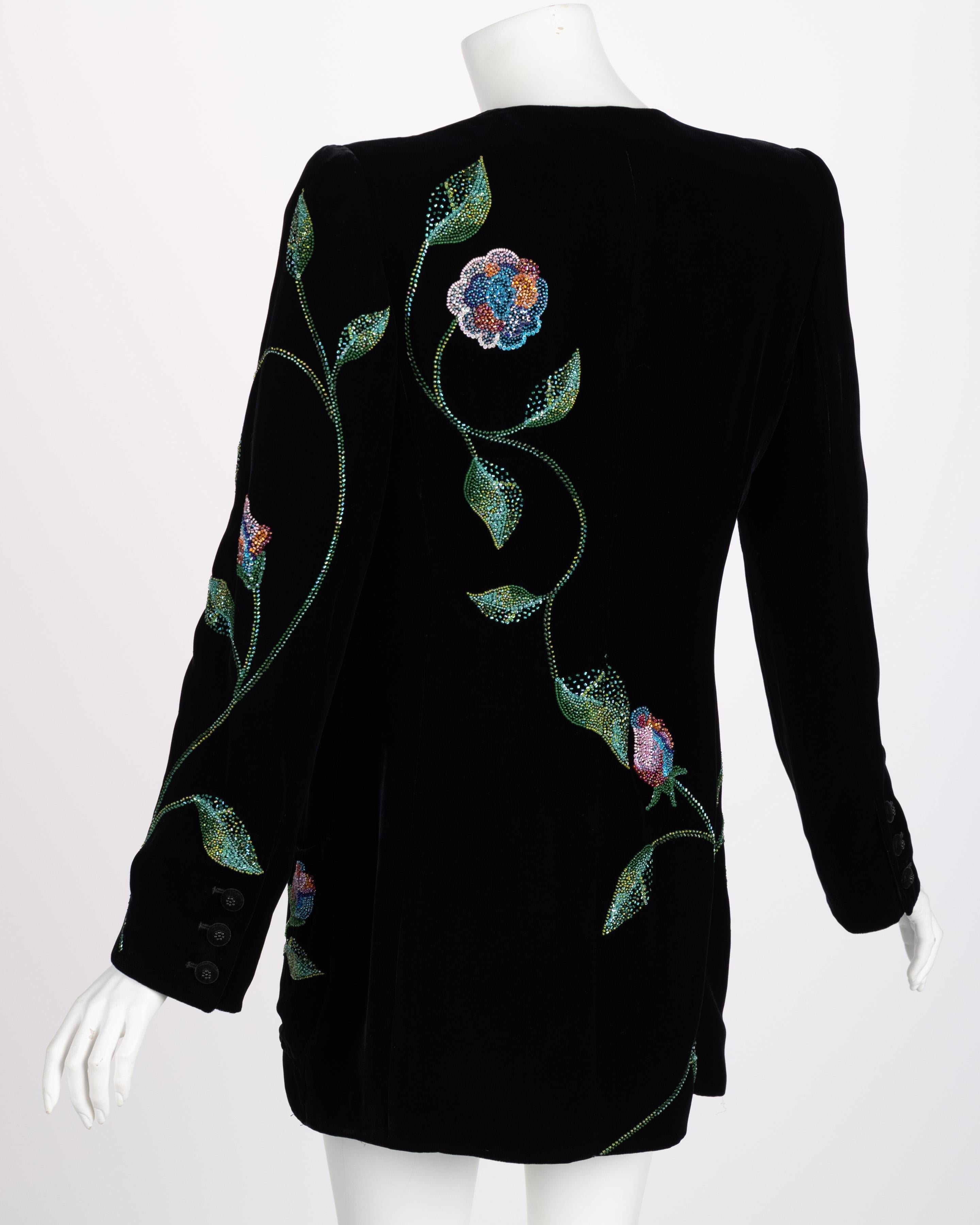 Vintage Emanuel Ungaro Black Silk Velvet Beaded Jacket, 1990s 1