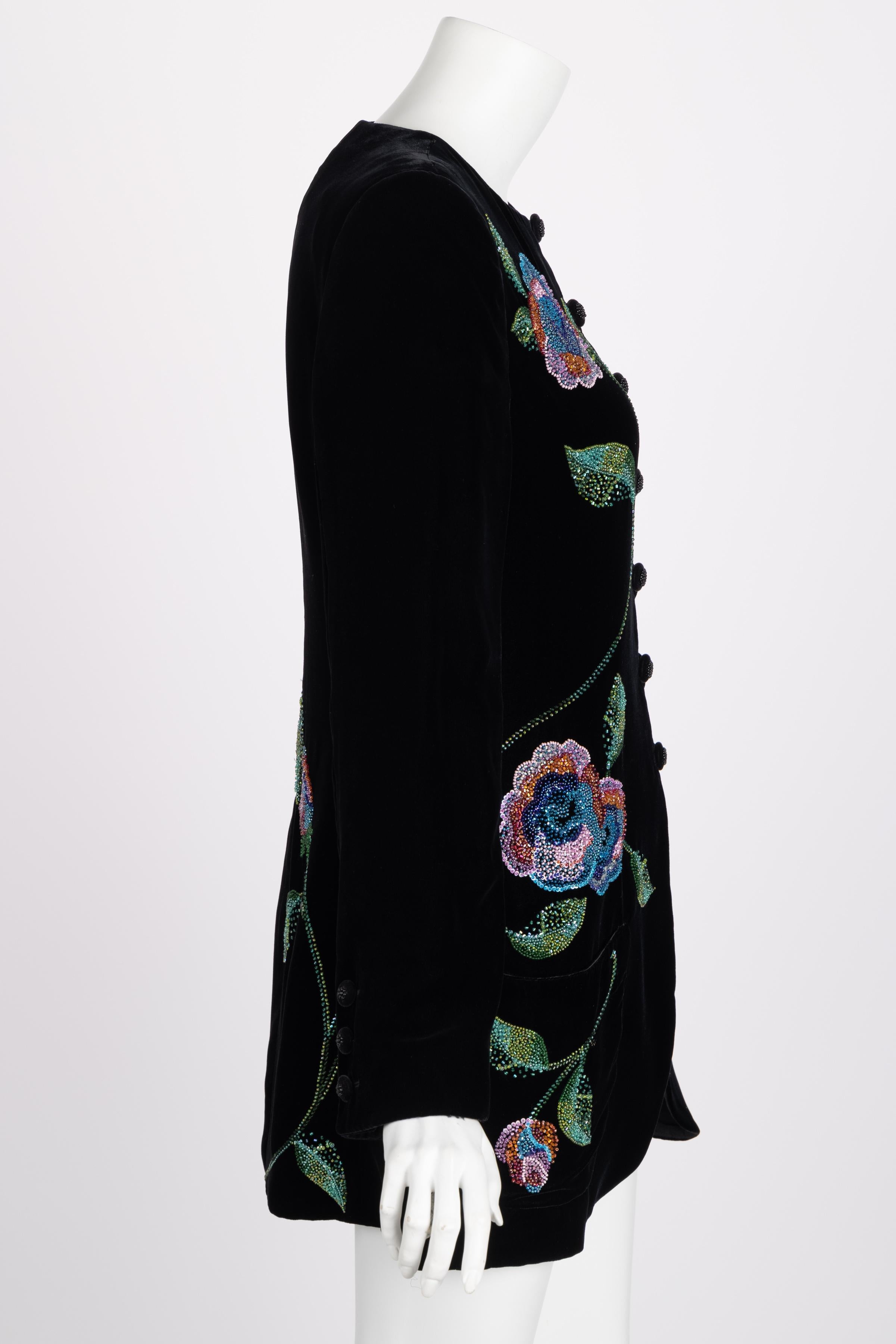 Vintage Emanuel Ungaro Black Silk Velvet Beaded Jacket, 1990s 2