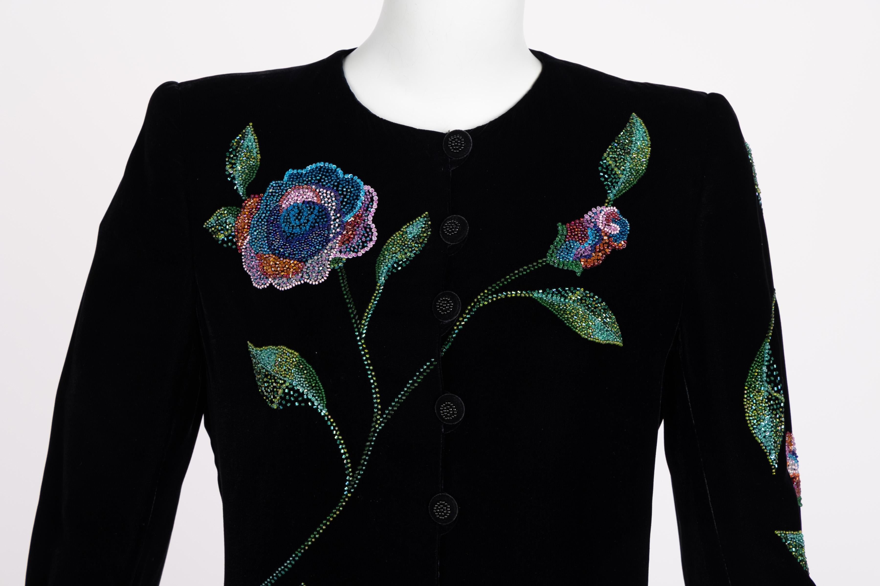 Vintage Emanuel Ungaro Black Silk Velvet Beaded Jacket, 1990s 3