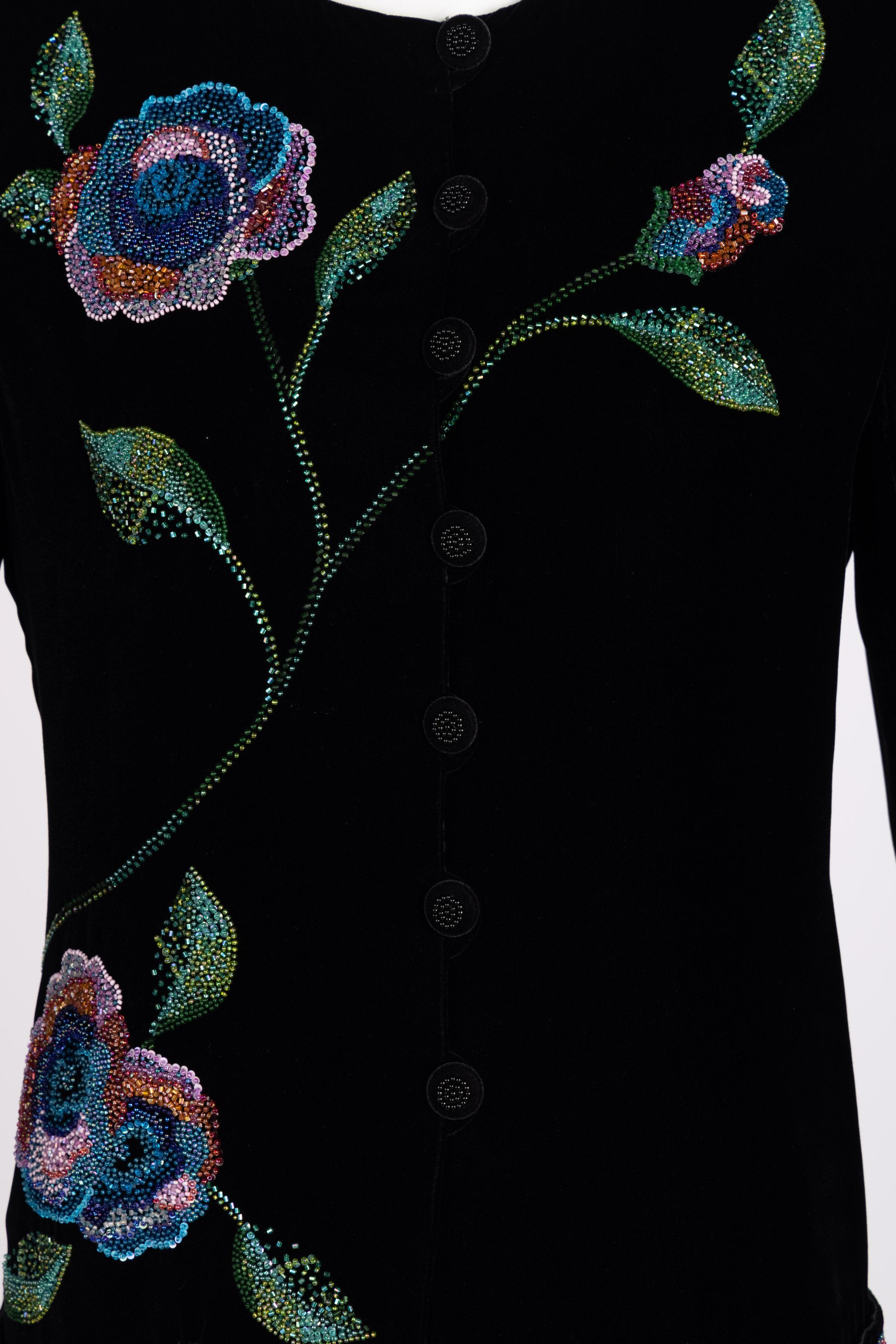 Vintage Emanuel Ungaro Black Silk Velvet Beaded Jacket, 1990s 4