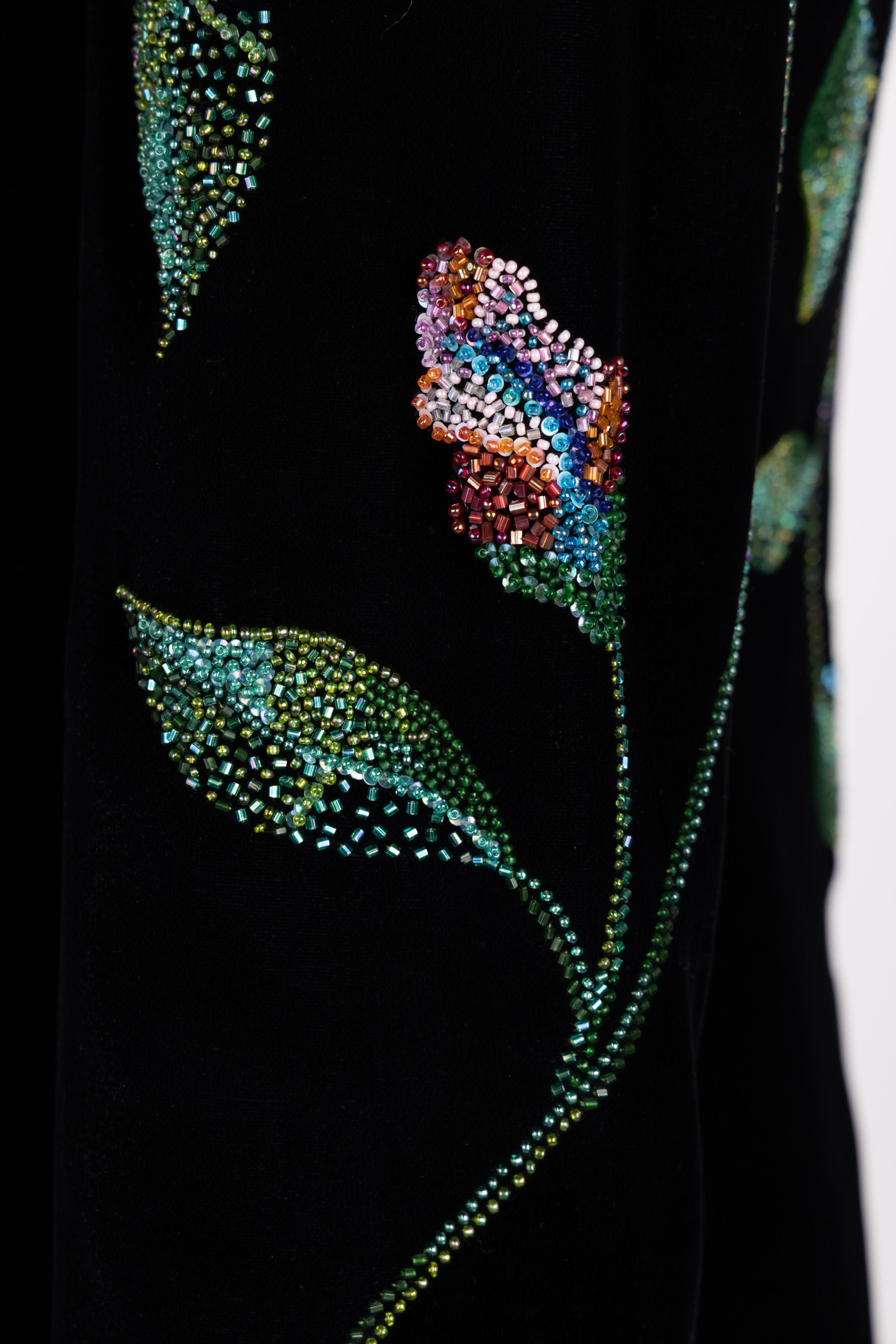 Vintage Emanuel Ungaro Black Silk Velvet Beaded Jacket, 1990s 5