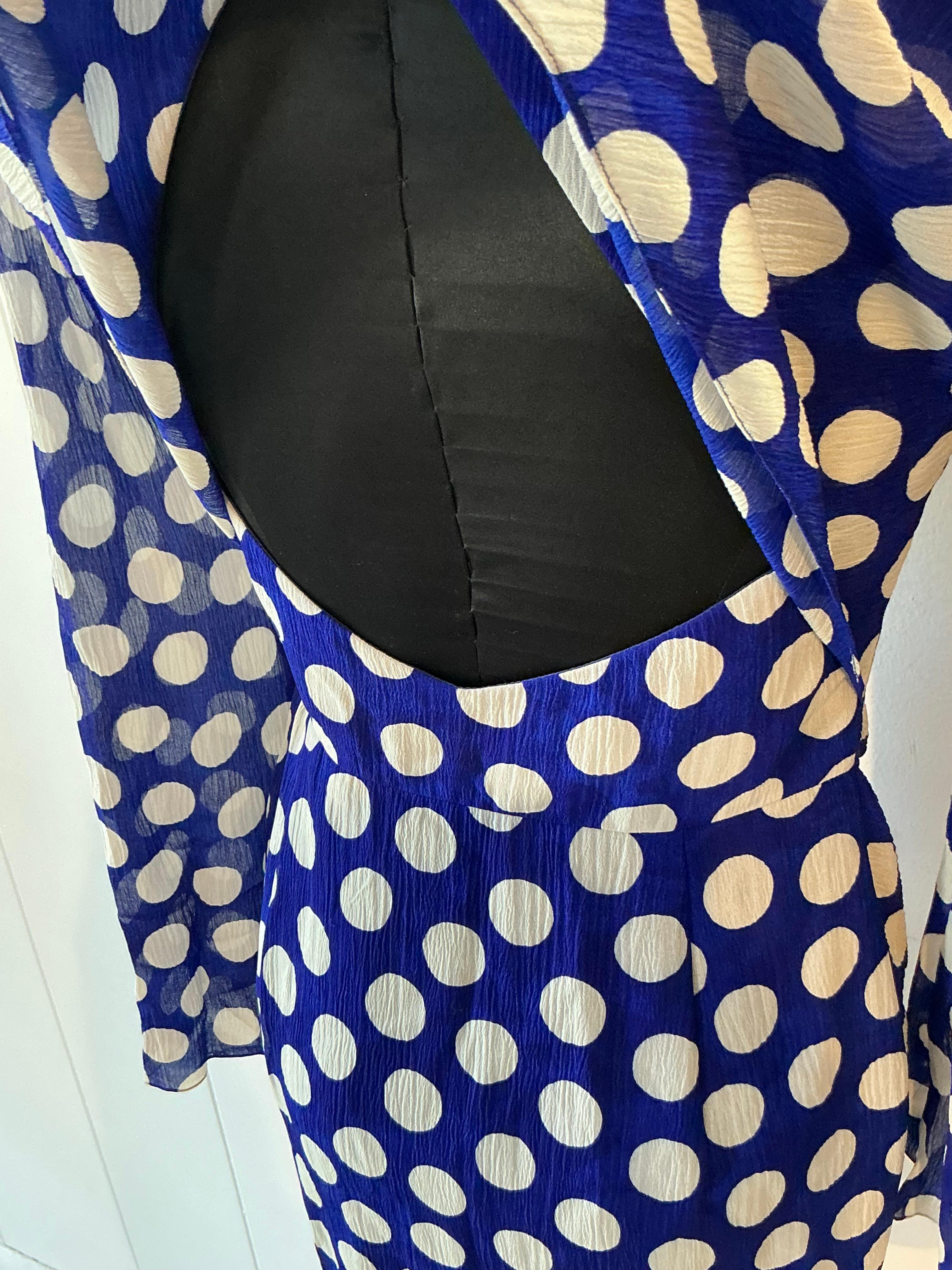 Vintage Emanuel Ungaro Blau-Weißes Polka Dot Kleid im Angebot 5