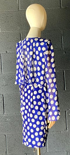 Vintage Emanuel Ungaro Blue & White Polka Dot Dress