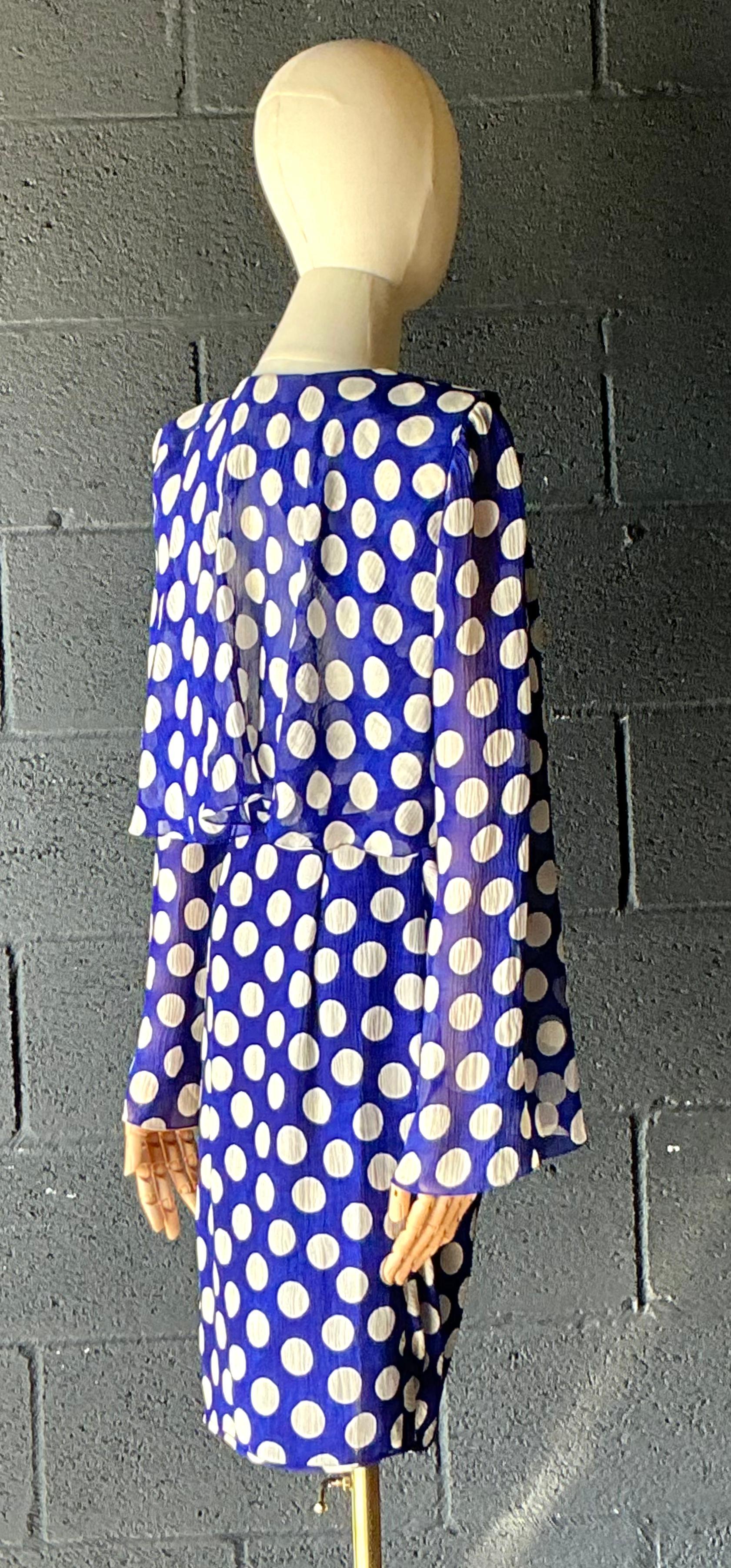 Vintage Emanuel Ungaro Blau-Weißes Polka Dot Kleid (Schwarz) im Angebot