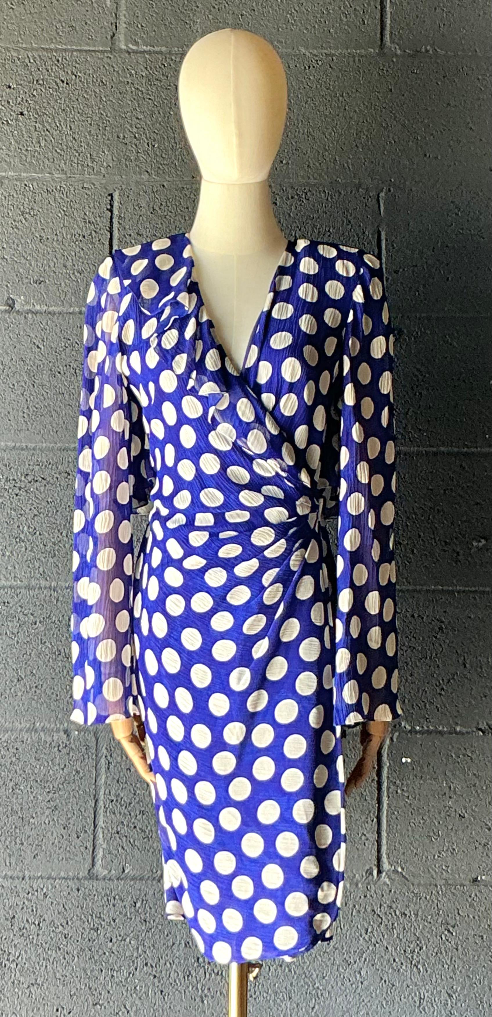 Vintage Emanuel Ungaro Blau-Weißes Polka Dot Kleid im Zustand „Gut“ im Angebot in West Palm Beach, FL