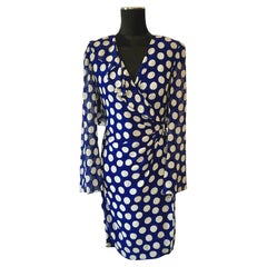 Vintage Emanuel Ungaro Blau-Weißes Polka Dot Kleid