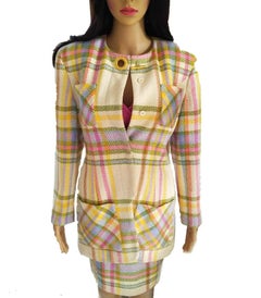 Vintage Emanuel Ungaro Couture Pastel Plaid Jacket & Skirt Suit FR 38/ US 4 6