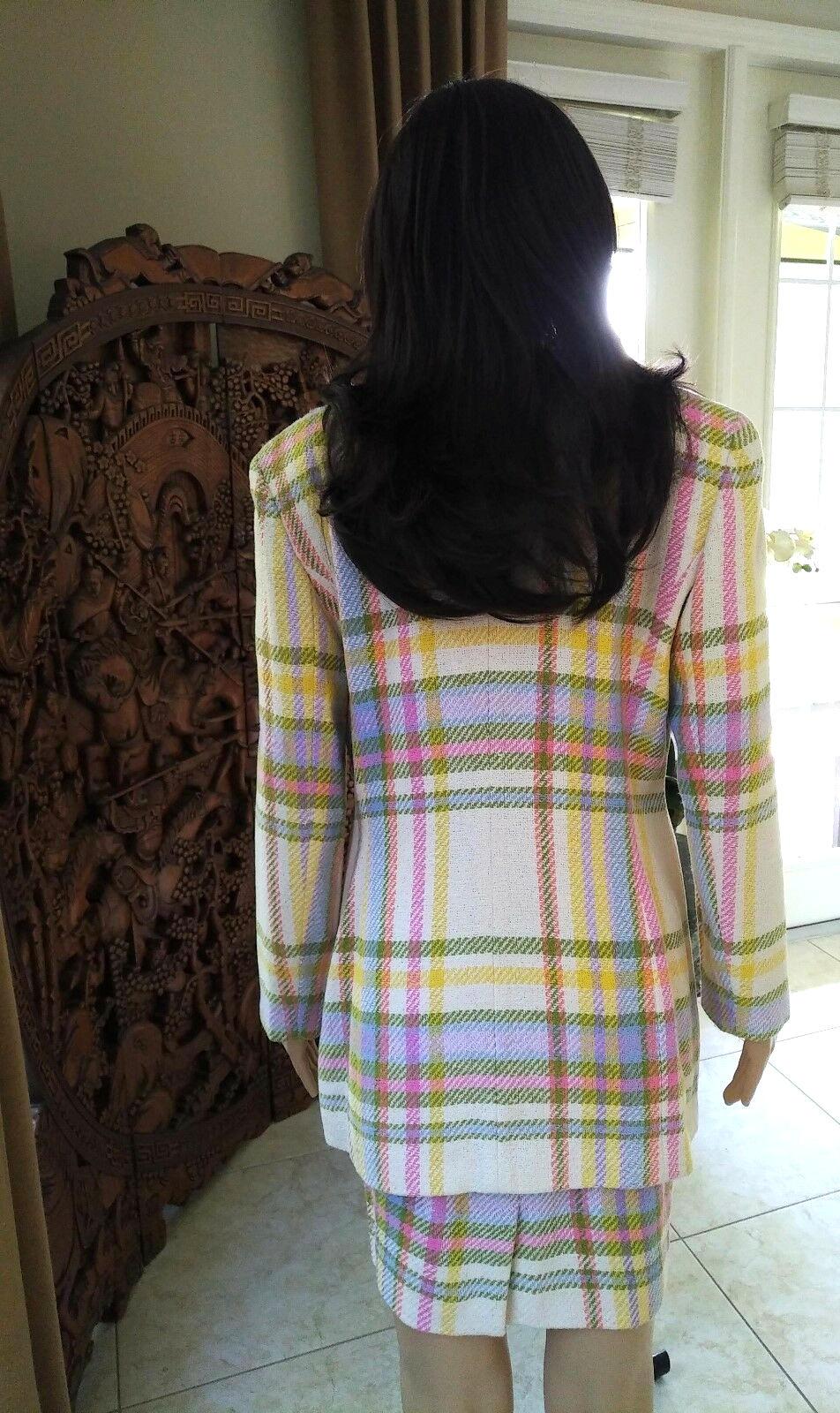 Beige Vintage Emanuel Ungaro Couture Pastel Plaid Jacket & Skirt Suit FR 38/ US 4 6 For Sale