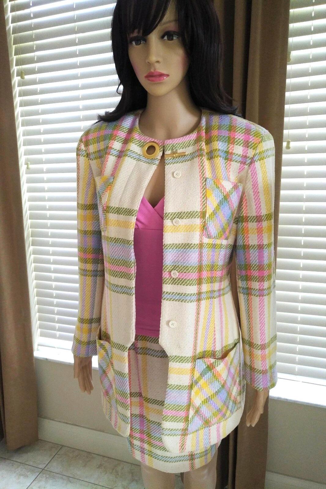 Women's Vintage Emanuel Ungaro Couture Pastel Plaid Jacket & Skirt Suit FR 38/ US 4 6 For Sale