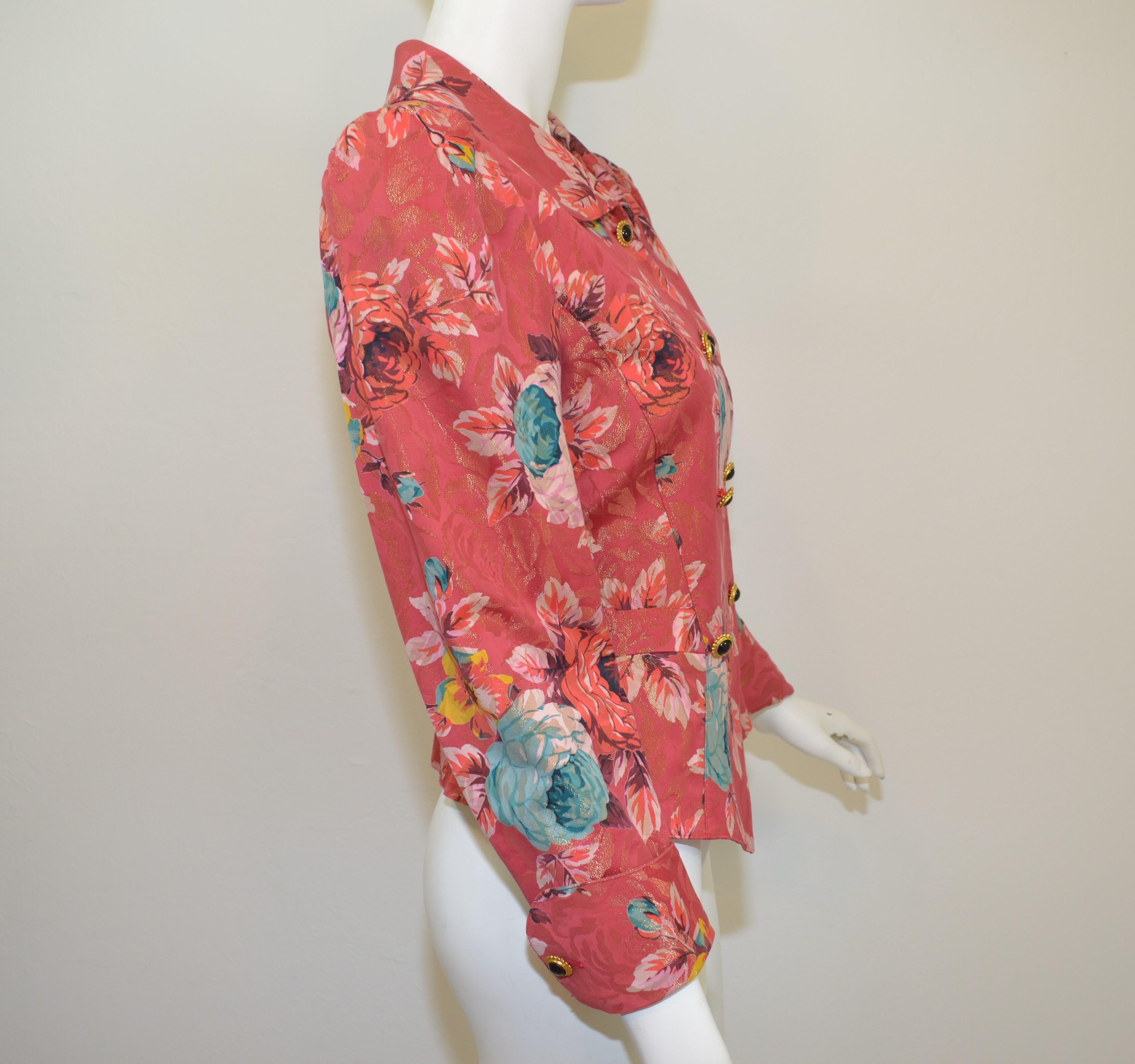 Women's Vintage Emanuel Ungaro Floral Print Jacket with Metallic Sheen