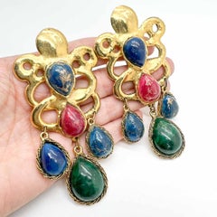 Vintage Emanuel Ungaro, Paris Statement Cabochon Art Glass Earrings 1970s