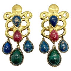 Emanuel Ungaro, Paris, boucles d'oreilles fantaisie en verre d'art cabochon, années 1970