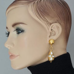 Vintage EMANUEL UNGARO White Flower Cabochon Dangling Earrings