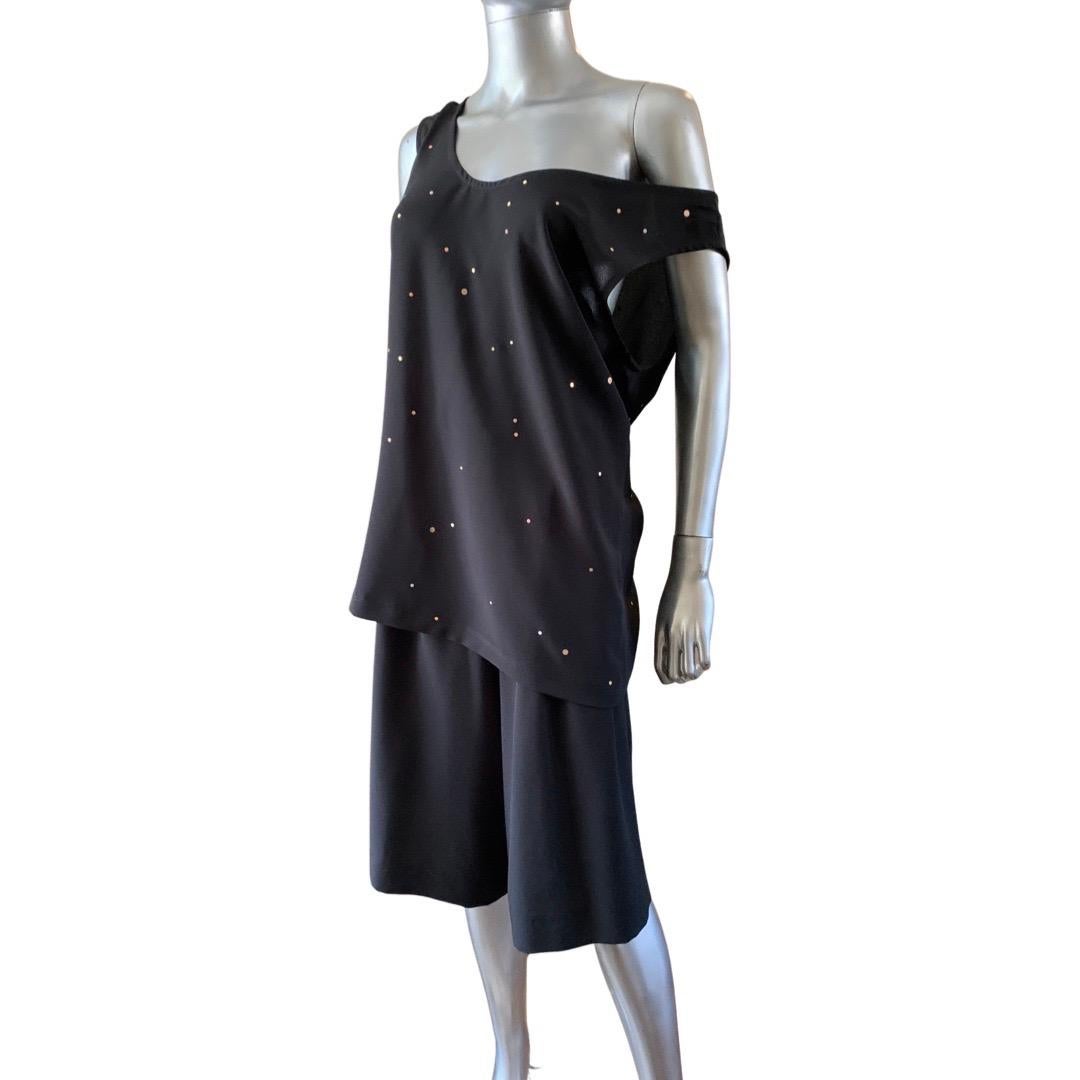Vintage Embellished Black 2 Pc Tank and Culotte Set NWT Size Large  In New Condition For Sale In Palm Springs, CA