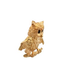 Vintage Embellished Gold Owl Brooch Pin Estate Fine Jewelry