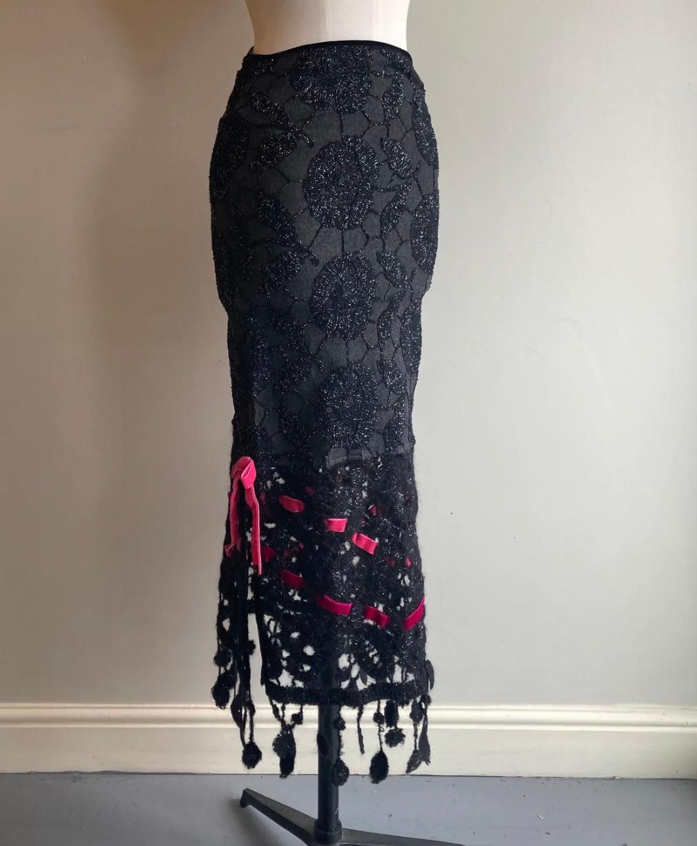 Women's Vintage Embellished Midi Skirt from VOYAGE London by Louise and Tiziano Mazelli For Sale