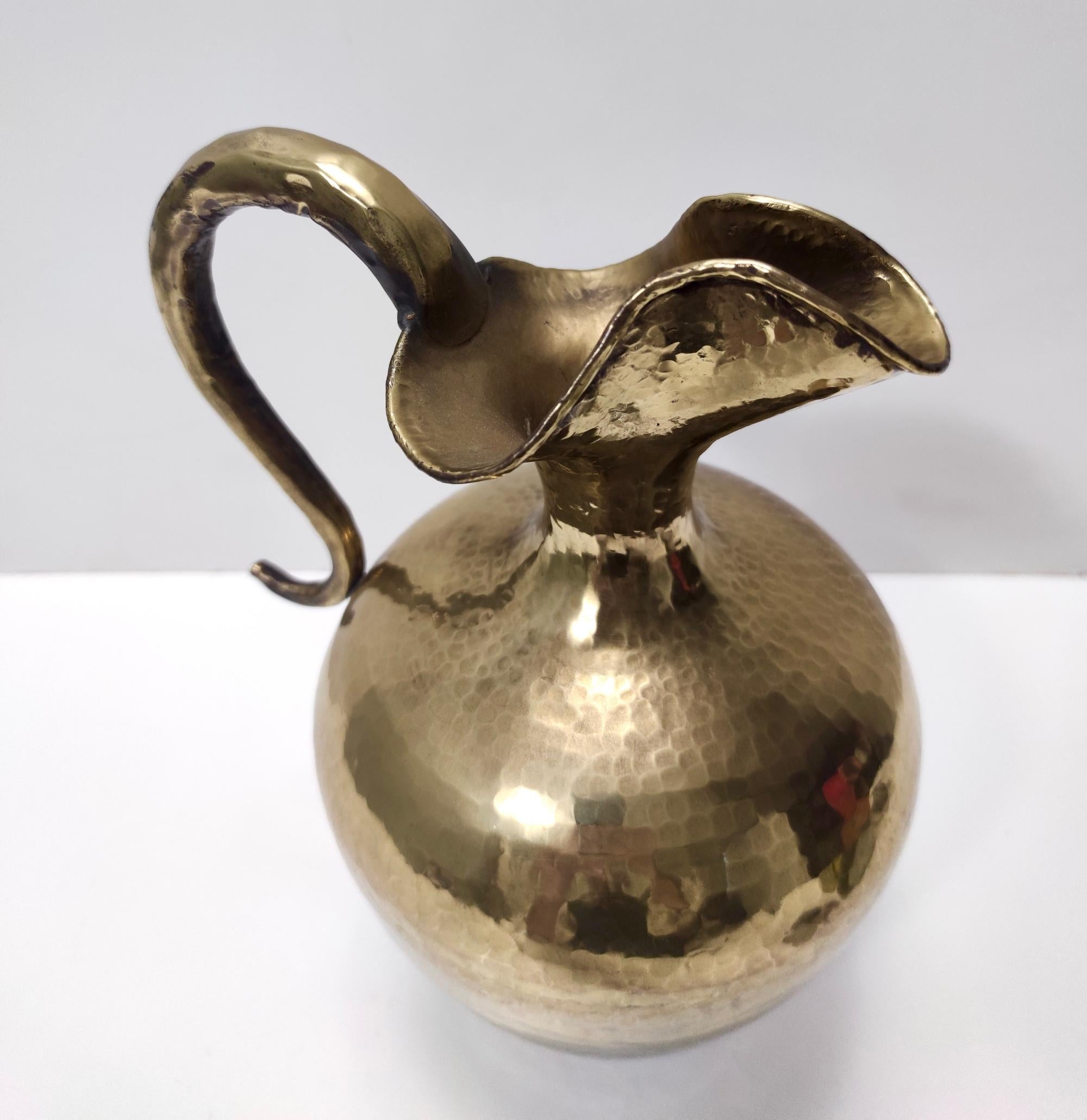 Mid-20th Century Vintage Embossed Copper and Brass Pitcher Vase by Egidio Casagrande, Italy