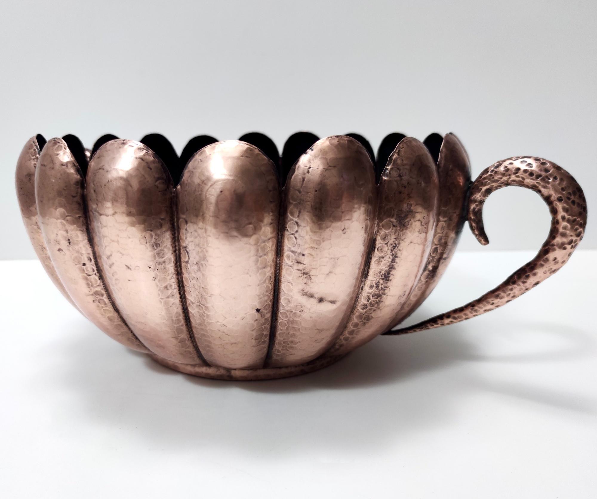 Italian Vintage Embossed Copper Centerpiece or Bowl by Egidio Casagrande, Italy For Sale