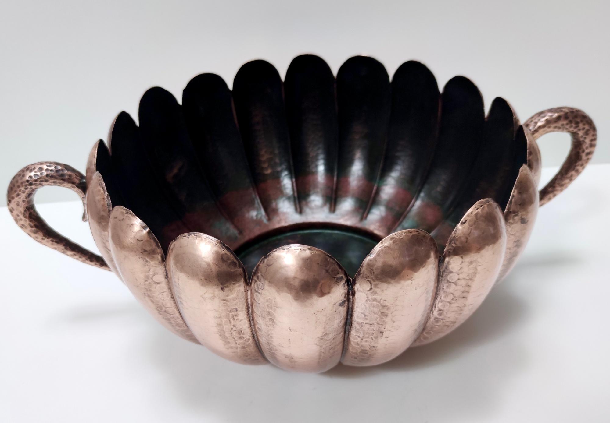 Mid-20th Century Vintage Embossed Copper Centerpiece or Bowl by Egidio Casagrande, Italy For Sale