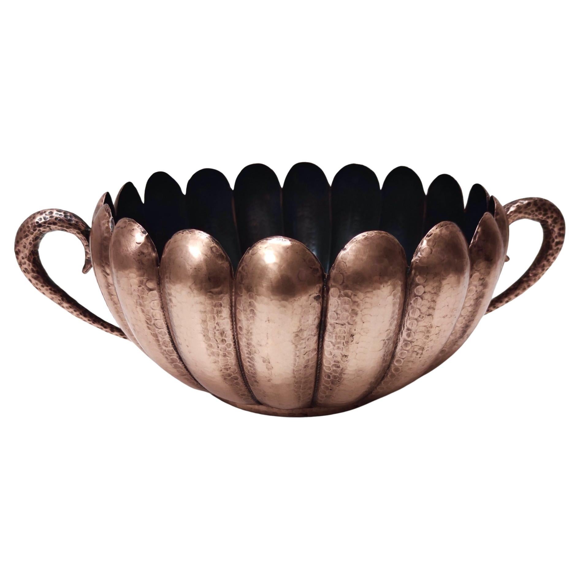 Vintage Embossed Copper Centerpiece or Bowl by Egidio Casagrande, Italy For Sale