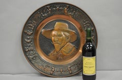 Vintage Embossed Copper "Rembrandt" Self Portrait Wall Hanging Charger Plaque