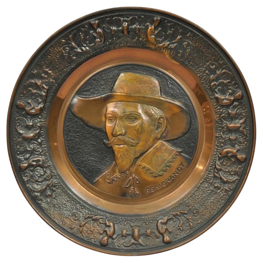 Vintage geprägte Kupfer "Rembrandt" Self-Portrait Wand hängende Charger Plaque
